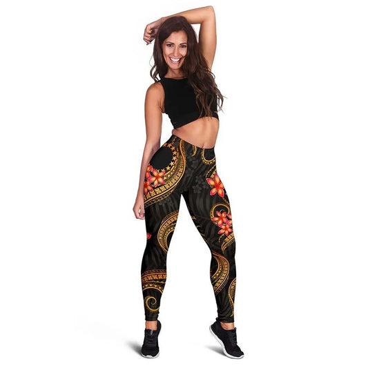 Cook Islands Polynesian Women Legging - Gold Plumeria