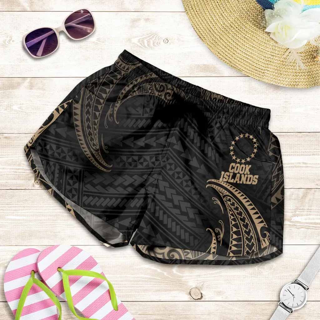 Cook Islands Polynesian Women Shorts - Gold Tribal Wave