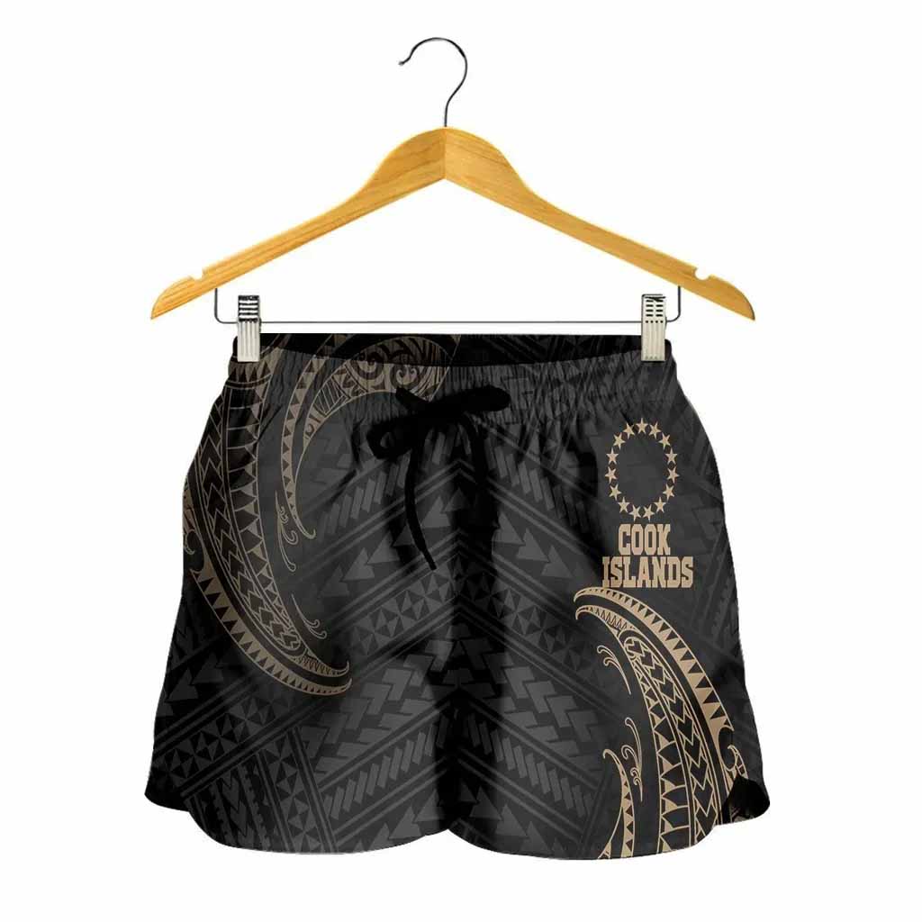 Cook Islands Polynesian Women Shorts - Gold Tribal Wave