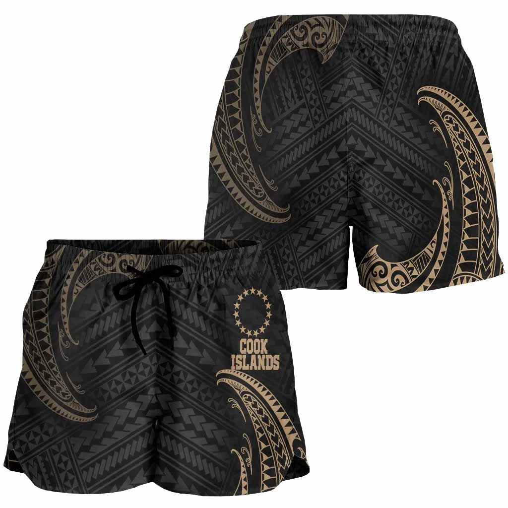 Cook Islands Polynesian Women Shorts - Gold Tribal Wave