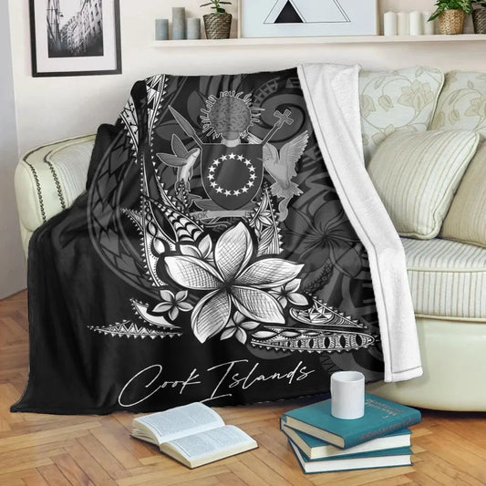 Cook Islands Premium Blanket - Fish With Plumeria Flowers Style