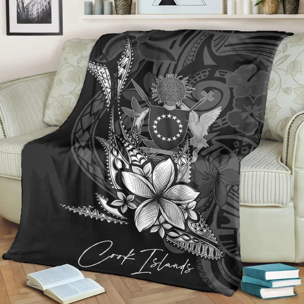 Cook Islands Premium Blanket - Fish With Plumeria Flowers Style