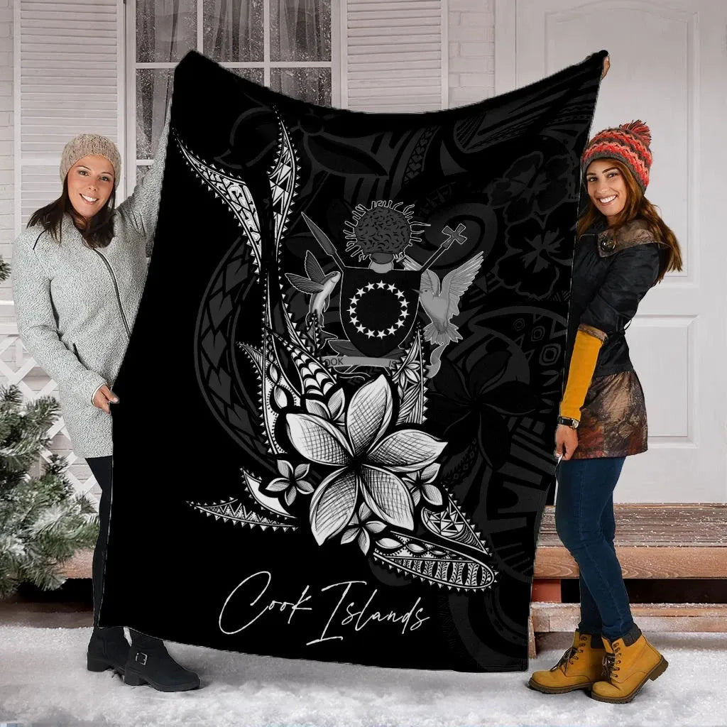 Cook Islands Premium Blanket - Fish With Plumeria Flowers Style