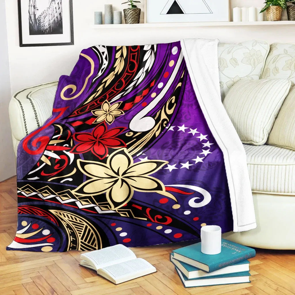 Cook Islands Premium Blanket - Tribal Flower With Special Turtles Purple Color