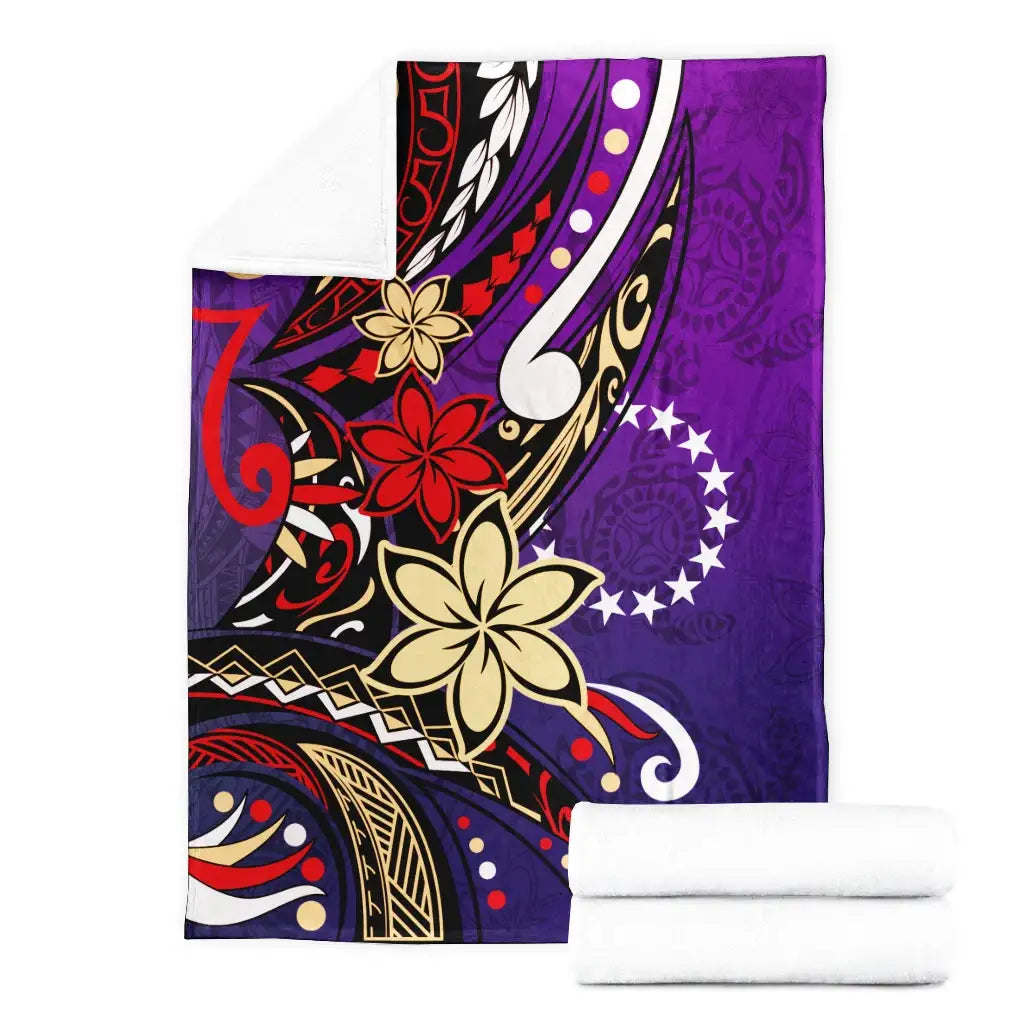 Cook Islands Premium Blanket - Tribal Flower With Special Turtles Purple Color