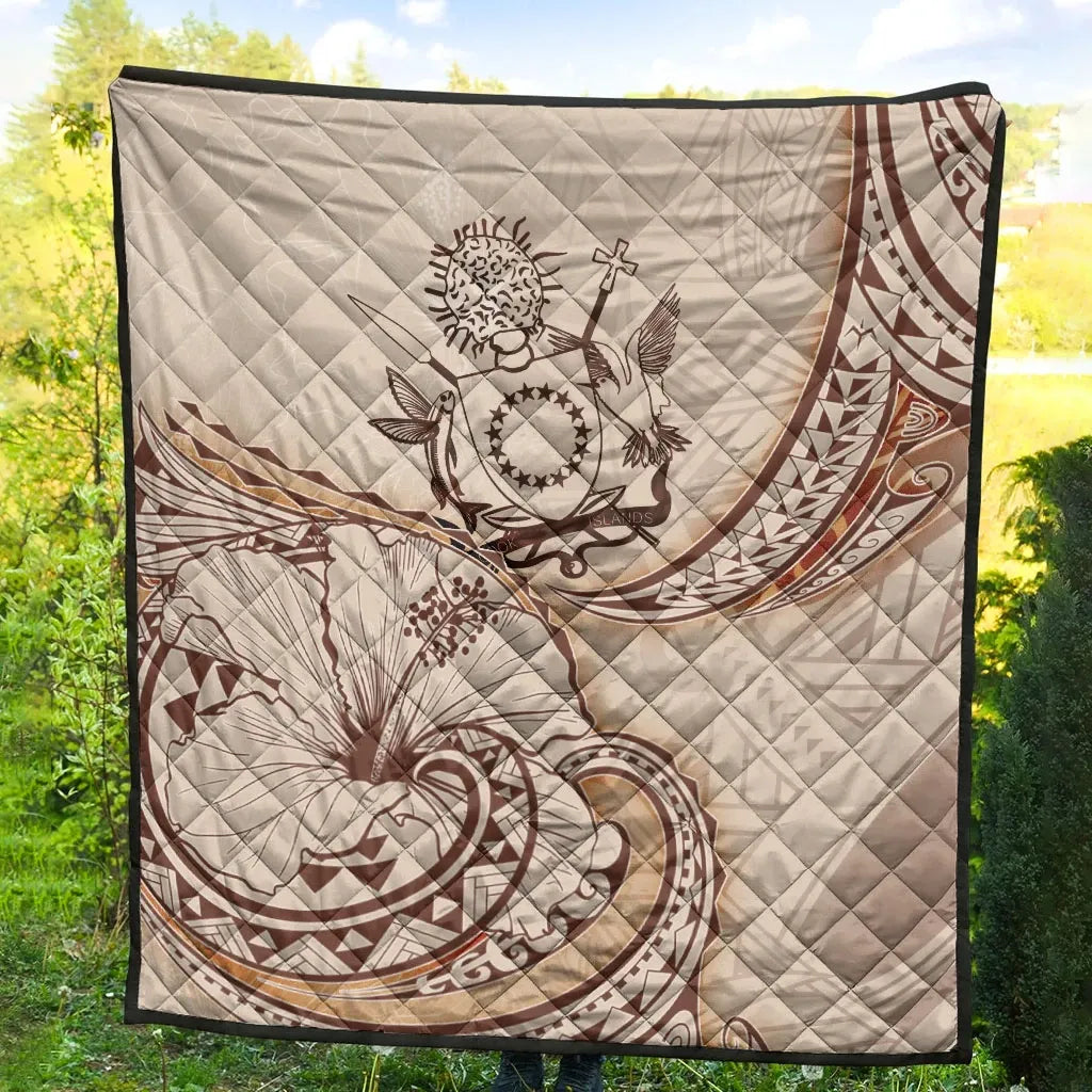 Cook Islands Premium Quilt - Hibiscus Flowers Vintage Style