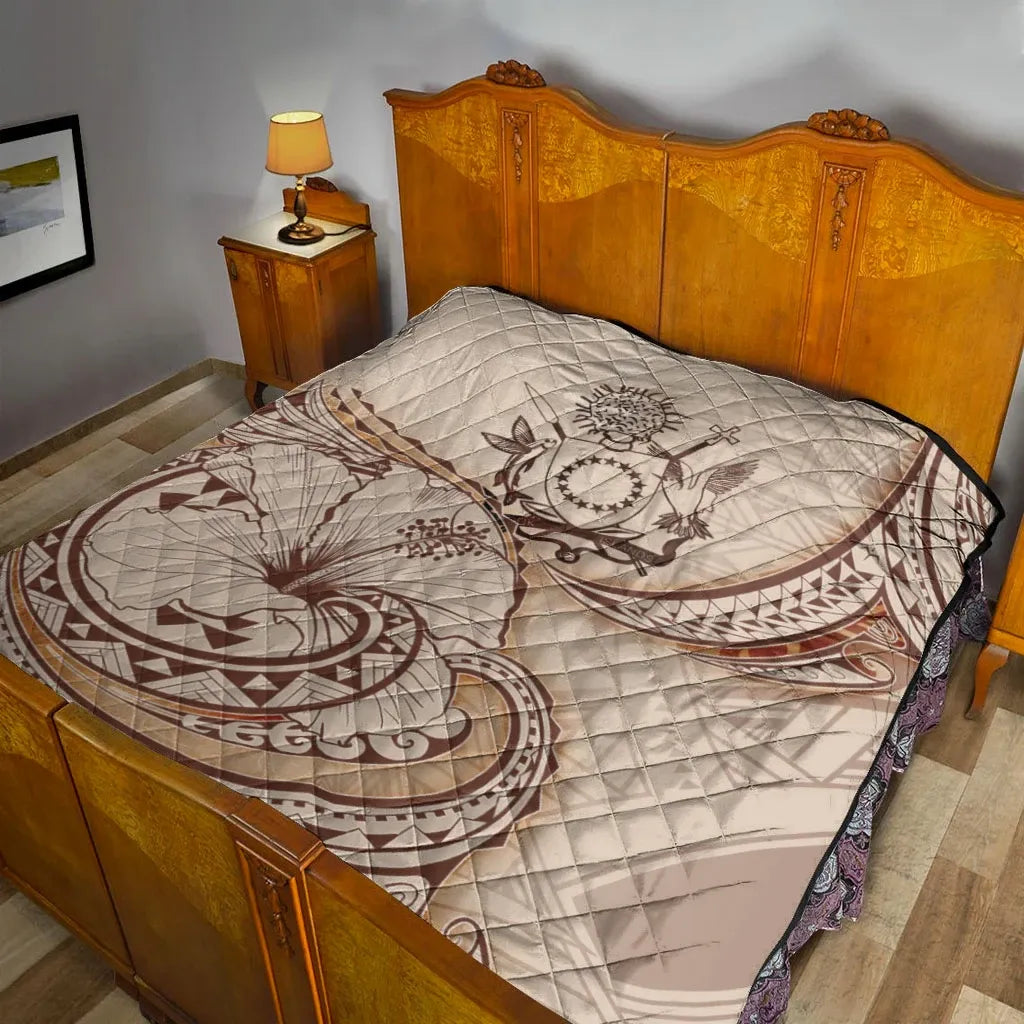 Cook Islands Premium Quilt - Hibiscus Flowers Vintage Style