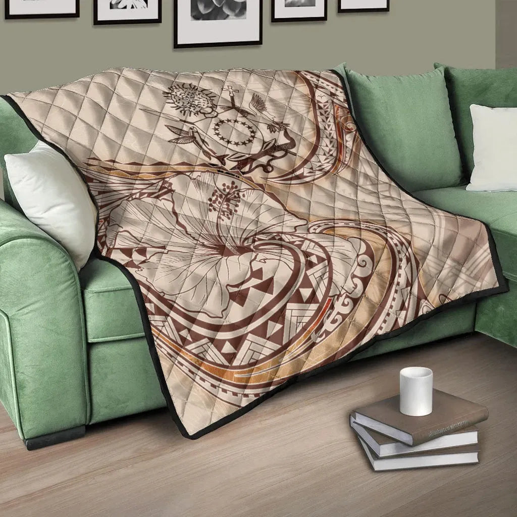 Cook Islands Premium Quilt - Hibiscus Flowers Vintage Style