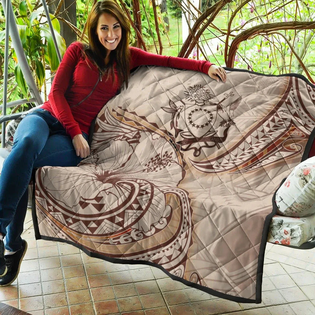 Cook Islands Premium Quilt - Hibiscus Flowers Vintage Style