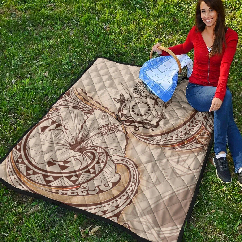 Cook Islands Premium Quilt - Hibiscus Flowers Vintage Style