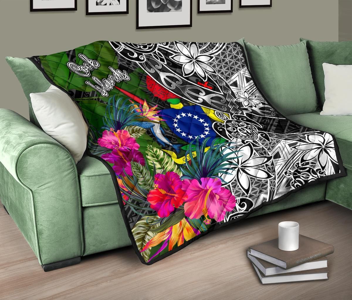 Cook Islands Premium Quilt - Turtle Plumeria Banana Leaf