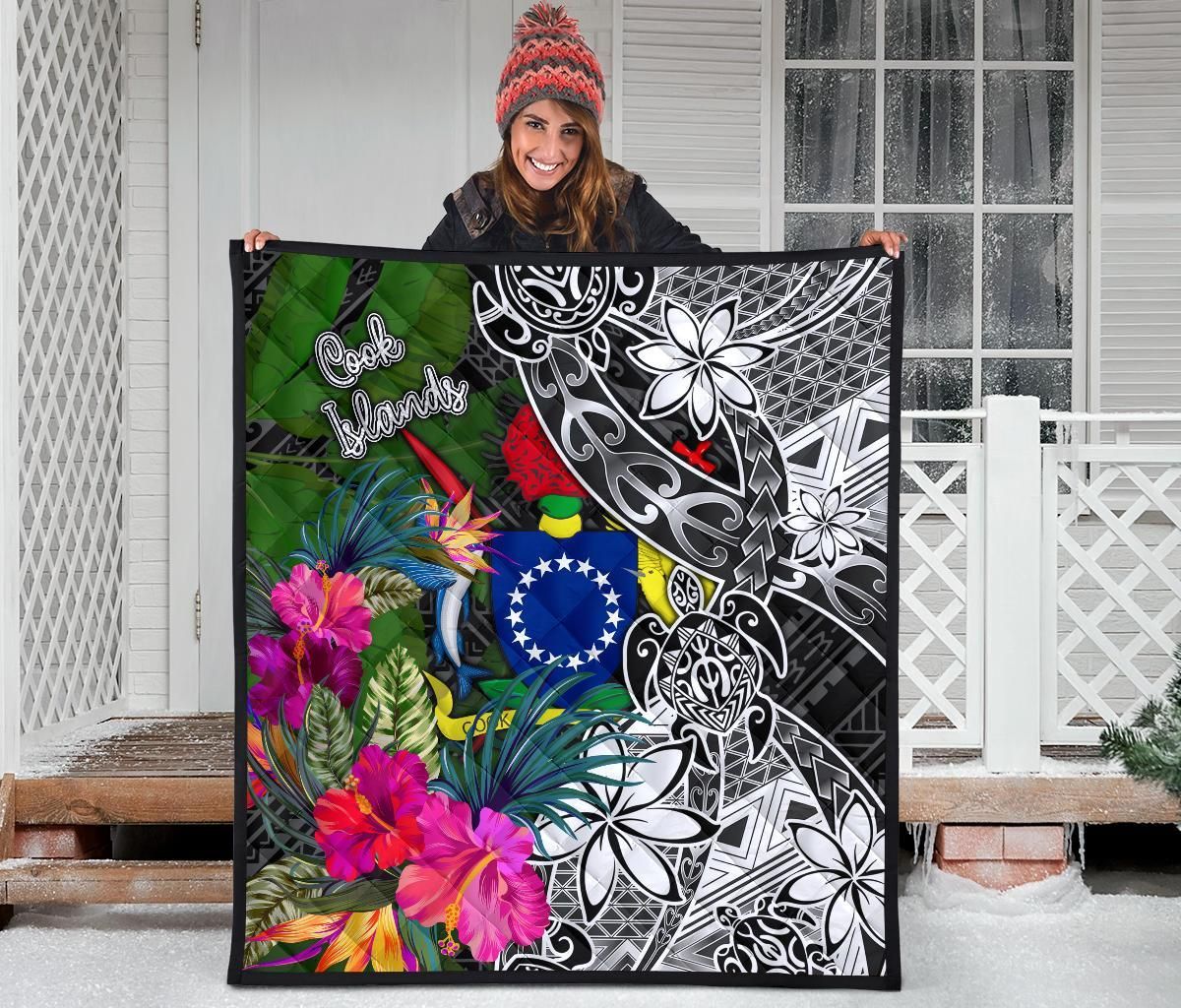 Cook Islands Premium Quilt - Turtle Plumeria Banana Leaf