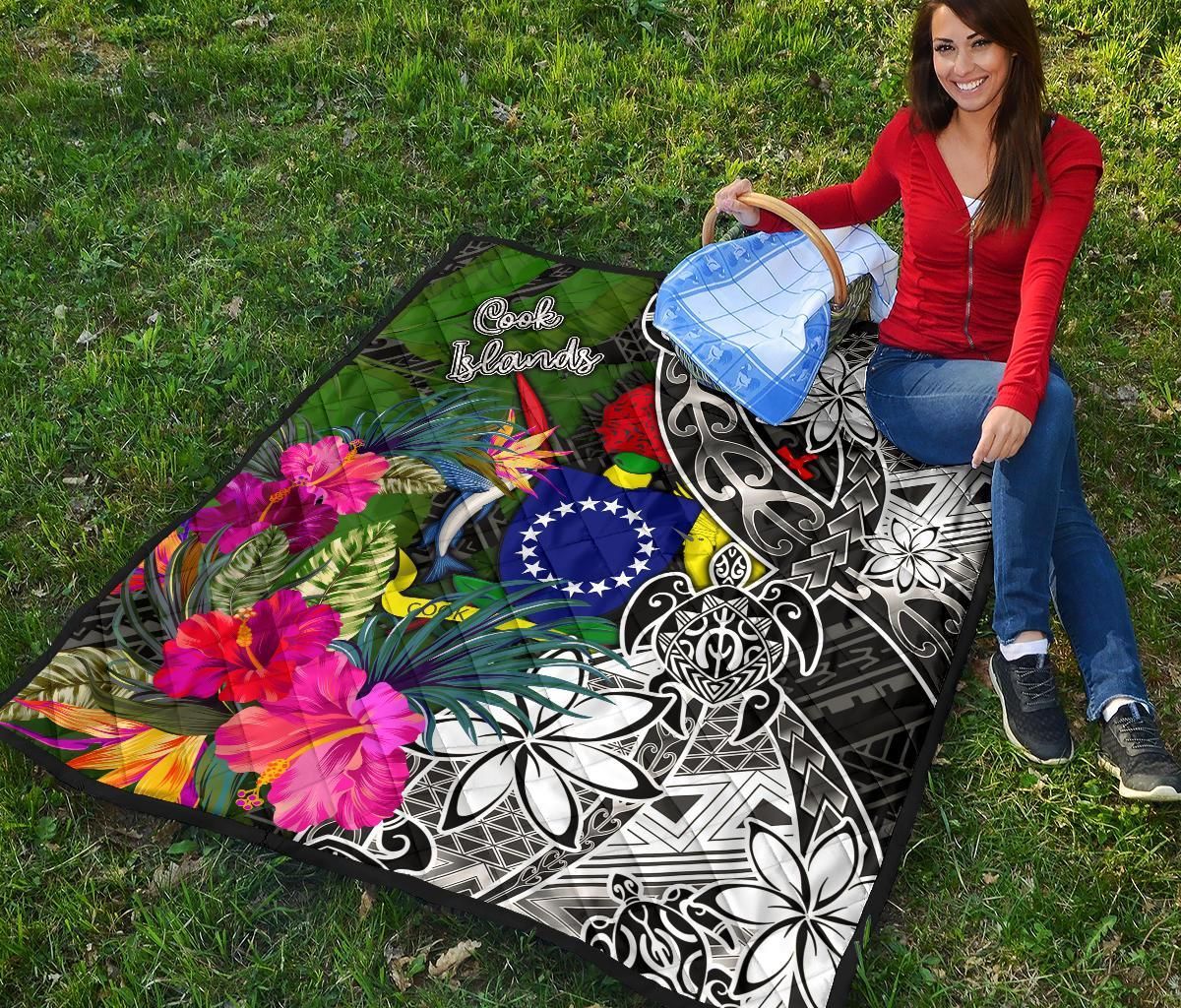 Cook Islands Premium Quilt - Turtle Plumeria Banana Leaf
