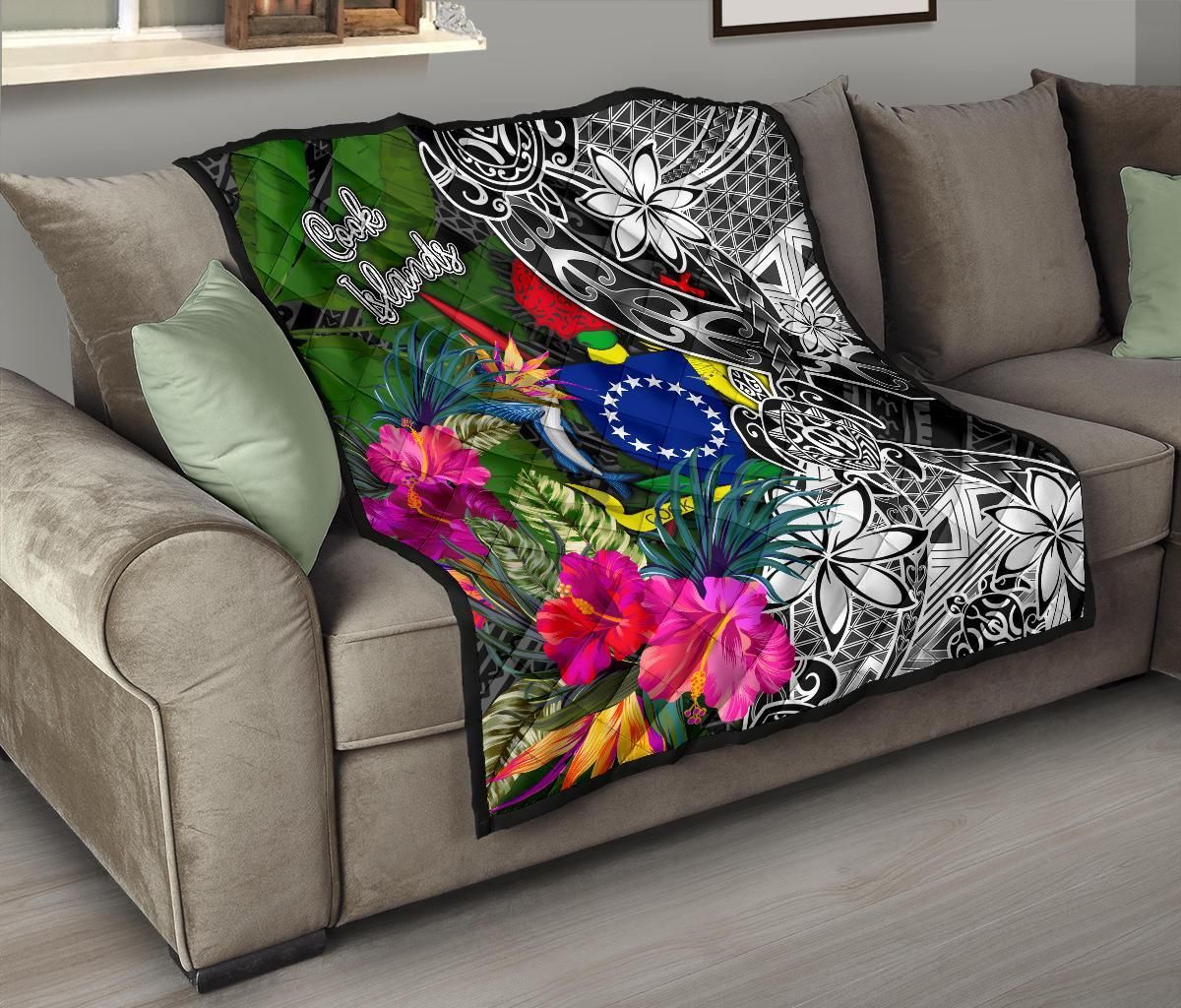 Cook Islands Premium Quilt - Turtle Plumeria Banana Leaf