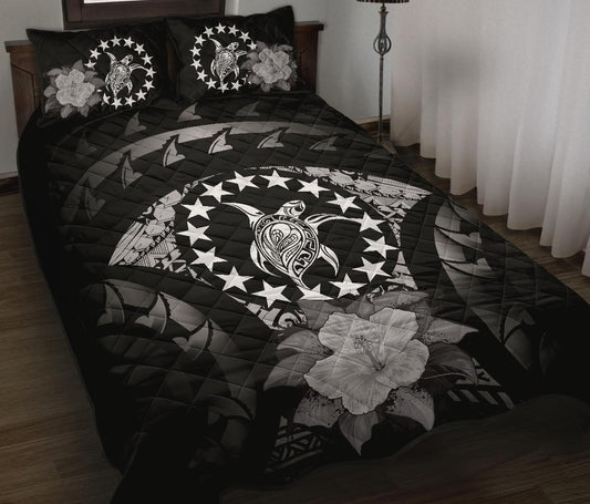 Cook Islands Polynesian Quilt Bed Set Hibiscus Gray