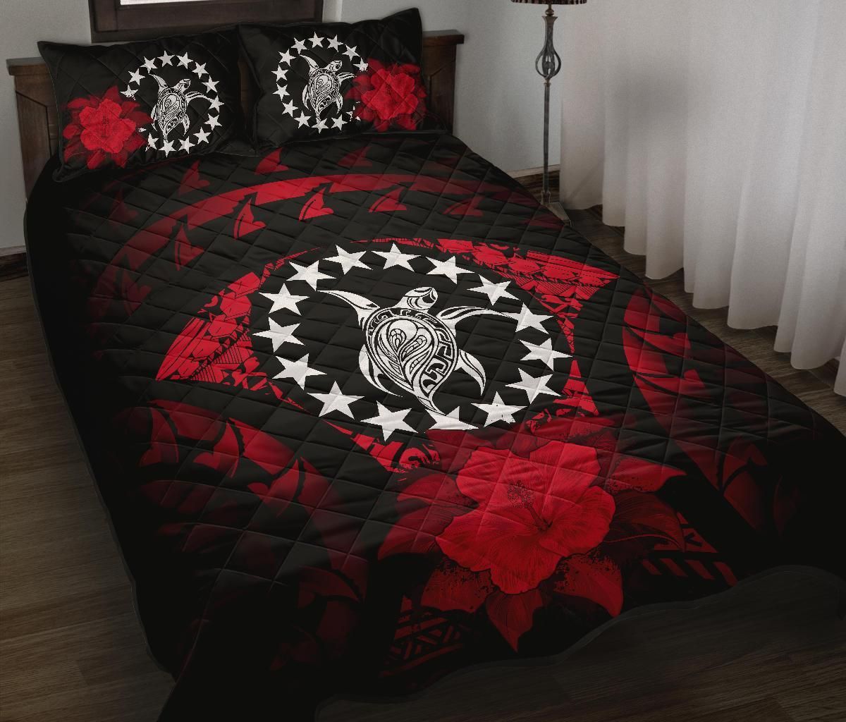 Cook Islands Polynesian Quilt Bed Set Hibiscus Red