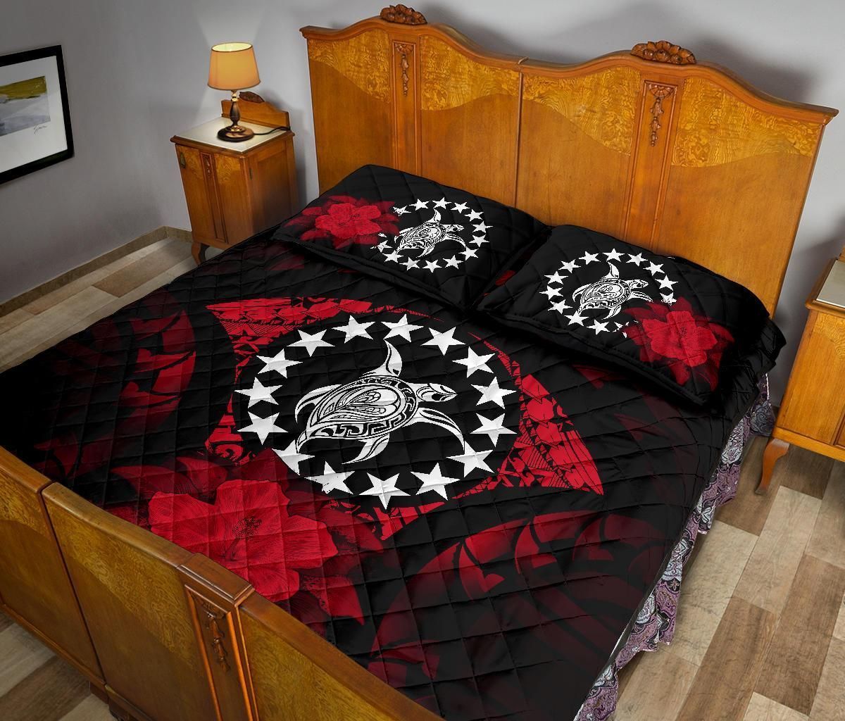 Cook Islands Polynesian Quilt Bed Set Hibiscus Red