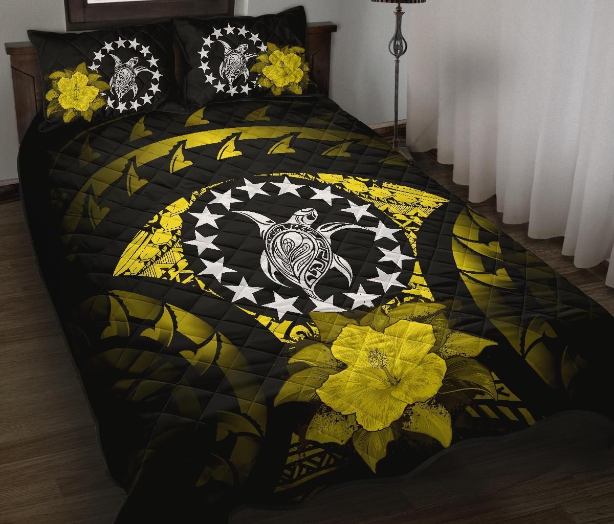 Cook Islands Polynesian Quilt Bed Set Hibiscus Yellow
