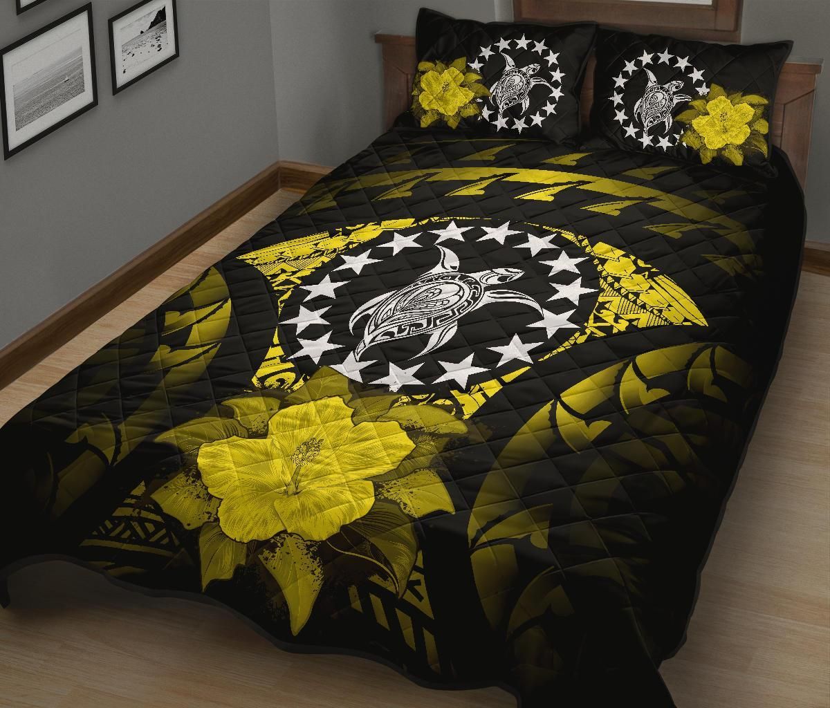 Cook Islands Polynesian Quilt Bed Set Hibiscus Yellow