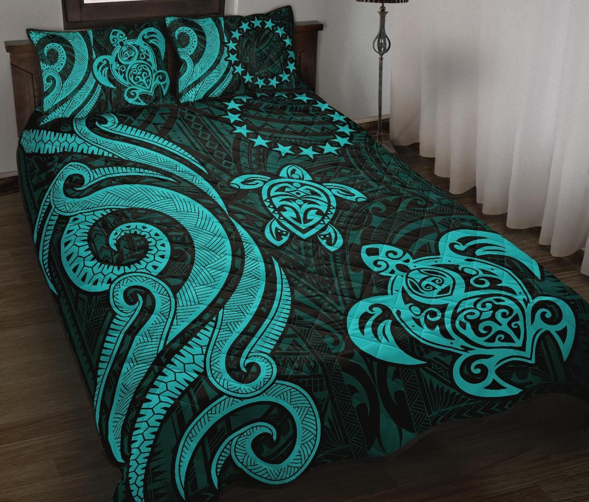 Cook Islands Quilt Bed Set - Turquoise Tentacle Turtle