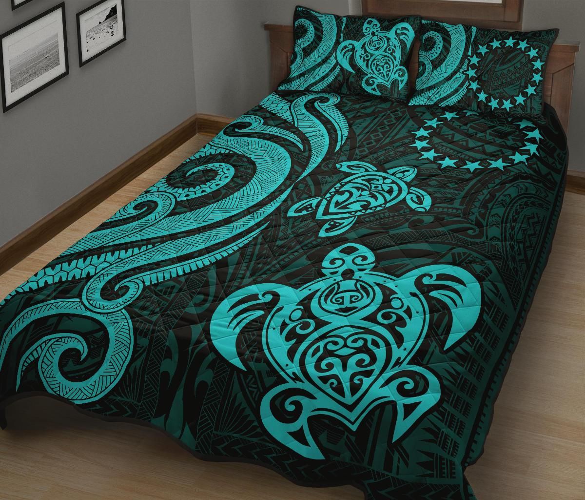 Cook Islands Quilt Bed Set - Turquoise Tentacle Turtle