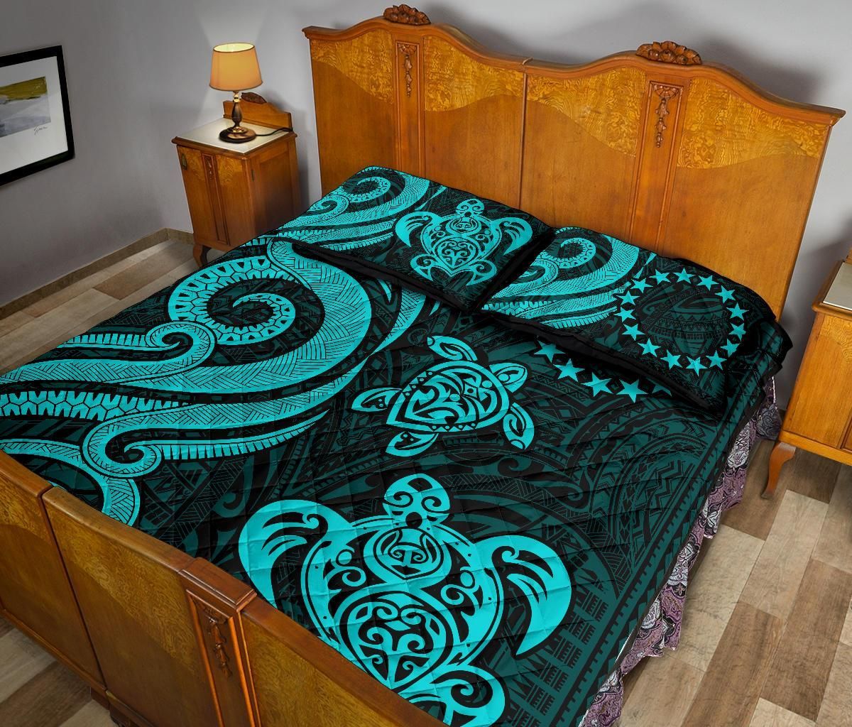 Cook Islands Quilt Bed Set - Turquoise Tentacle Turtle