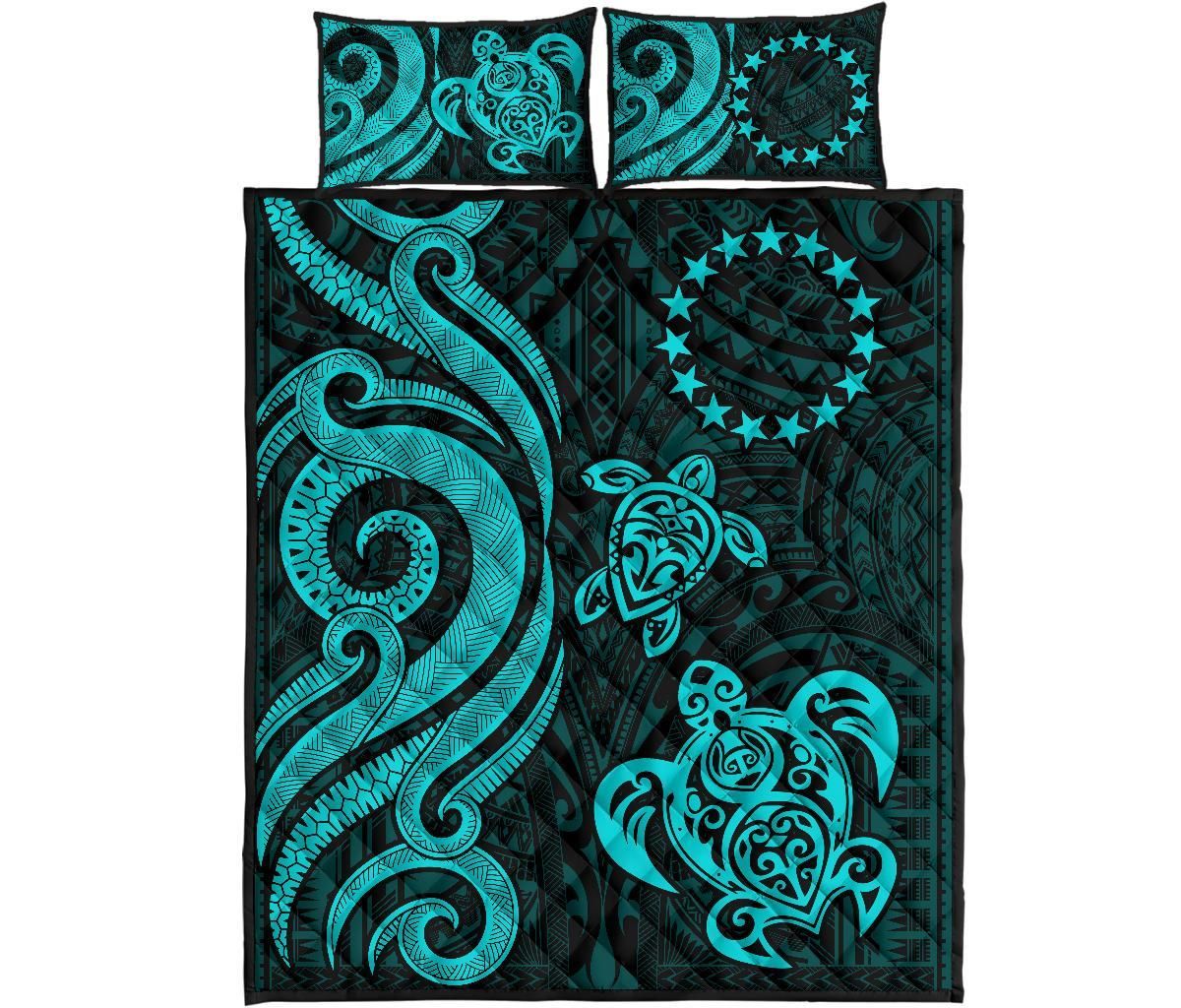 Cook Islands Quilt Bed Set - Turquoise Tentacle Turtle