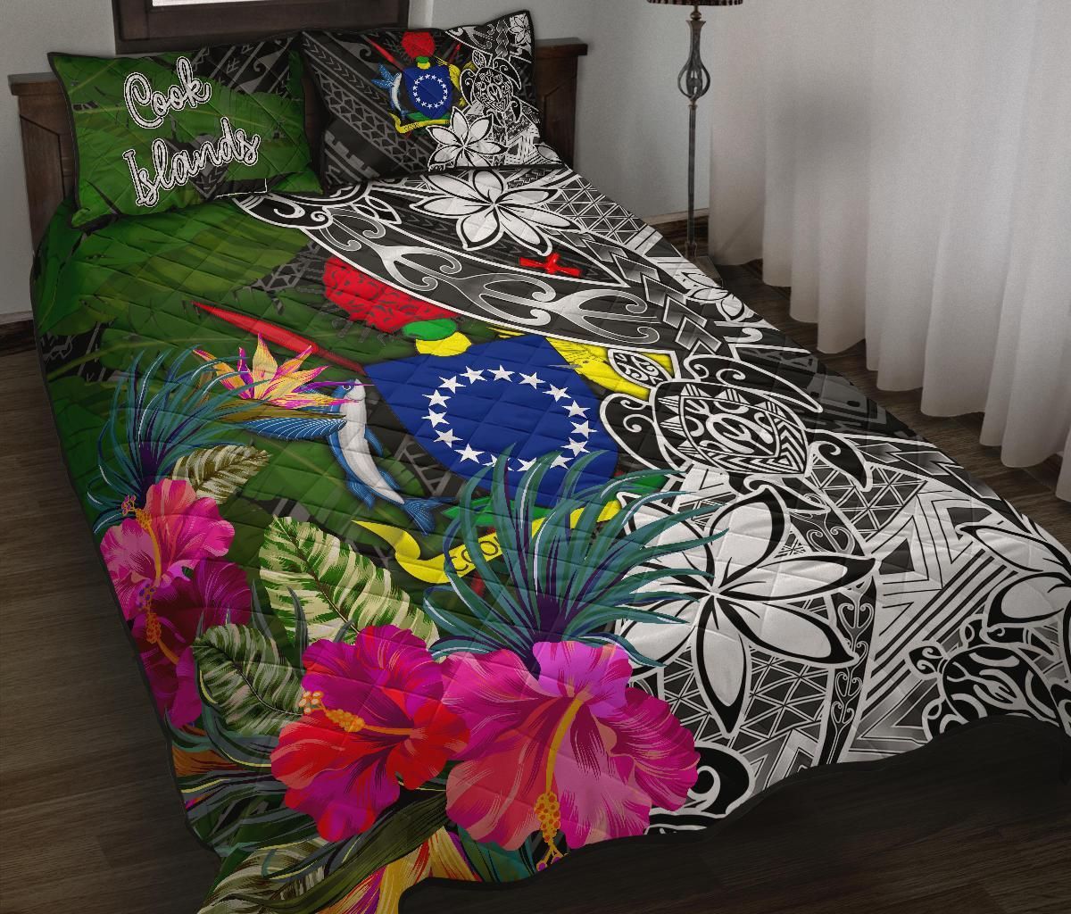 Cook Islands Quilt Bed Set - Turtle Plumeria Banana Leaf