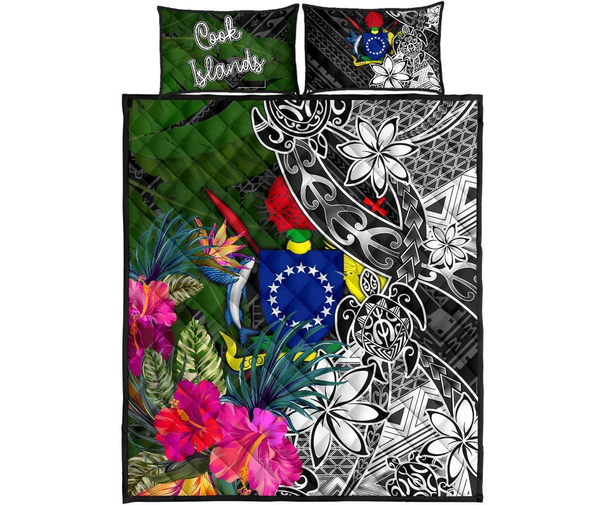 Cook Islands Quilt Bed Set - Turtle Plumeria Banana Leaf