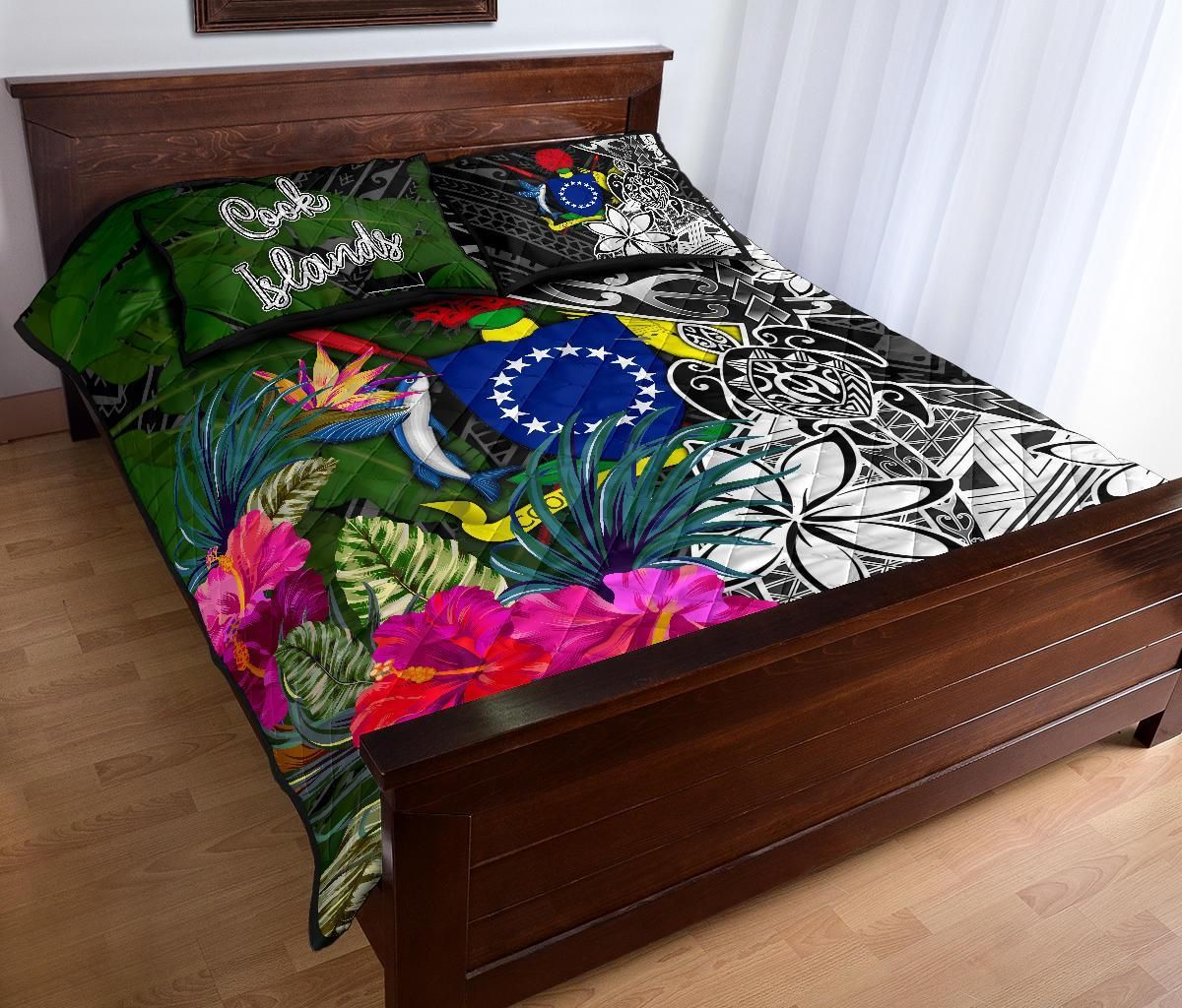 Cook Islands Quilt Bed Set - Turtle Plumeria Banana Leaf