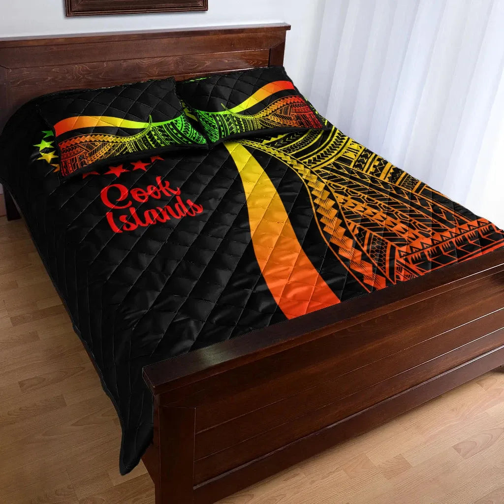 Cook Islands Quilt Bed Set - Reggae Polynesian Tentacle Tribal Pattern