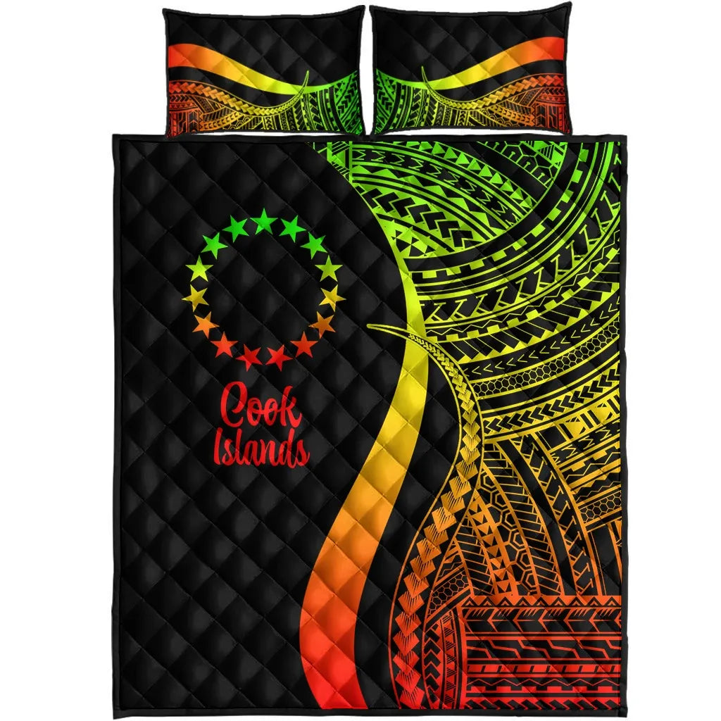 Cook Islands Quilt Bed Set - Reggae Polynesian Tentacle Tribal Pattern