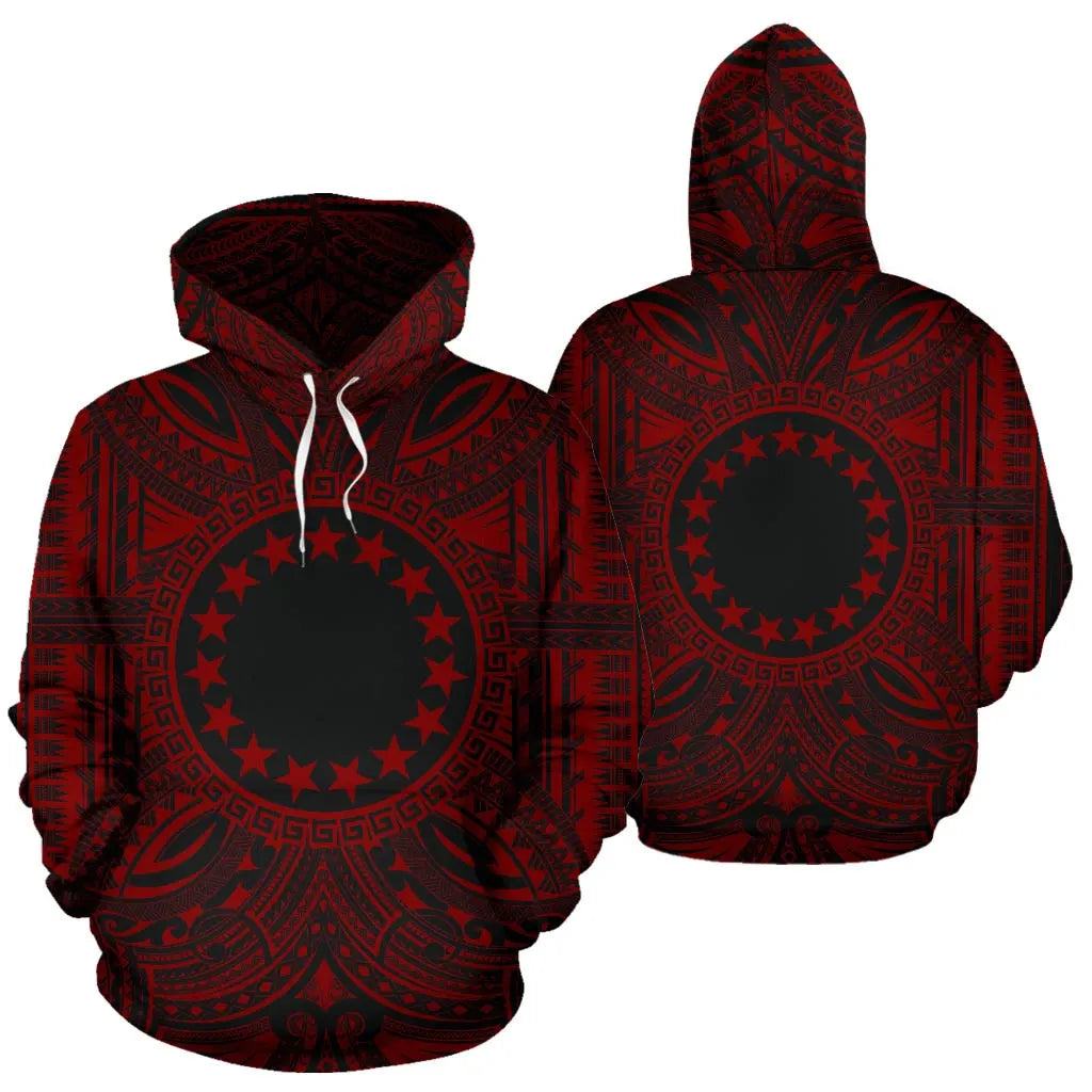 Cook Islands All Over Hoodie - Cook Islands Coat Of rms Polynesian Red Black