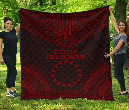 Cook Islands Premium Quilt - Cook Islands Flag Polynesian Chief Red Version
