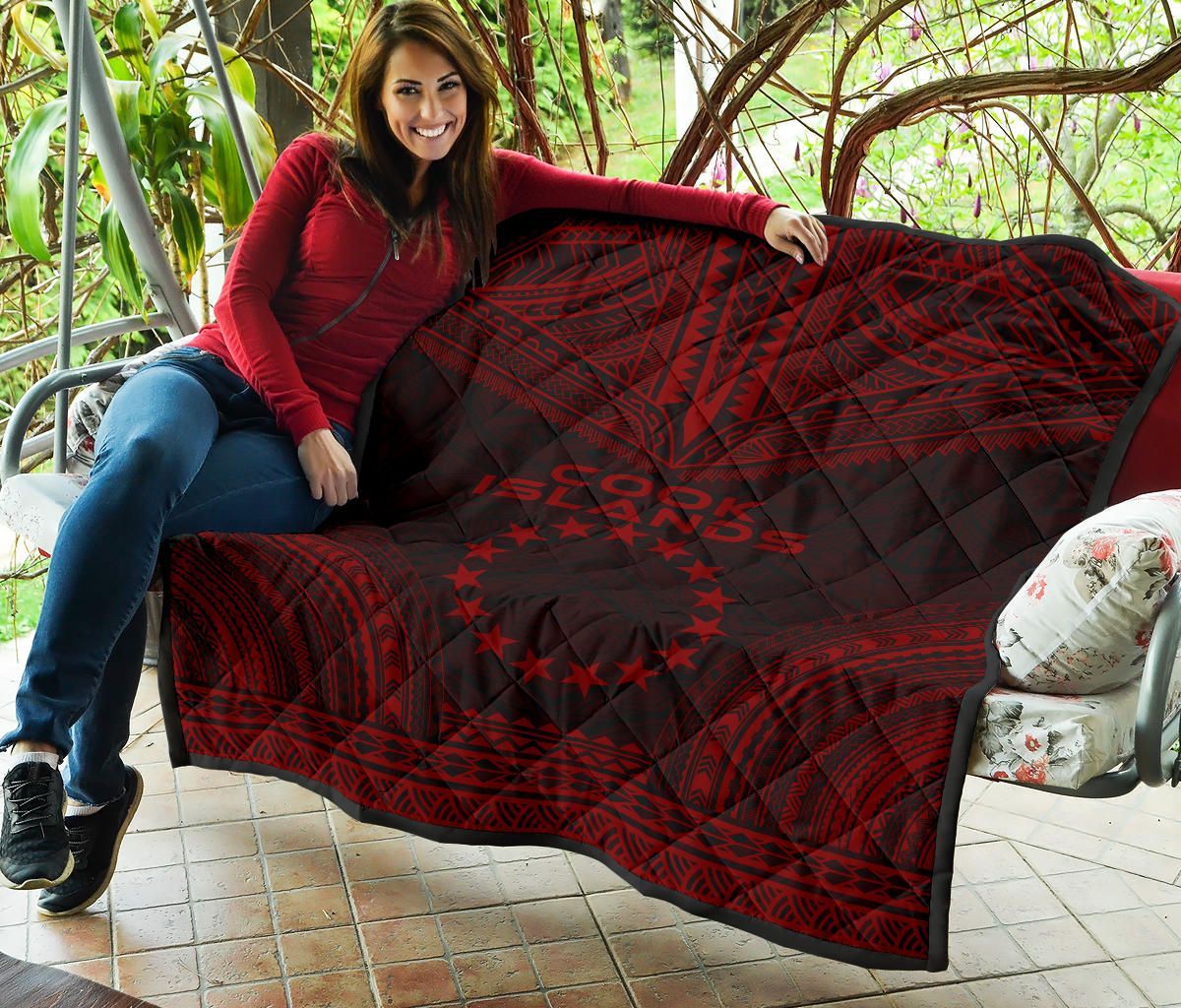 Cook Islands Premium Quilt - Cook Islands Flag Polynesian Chief Red Version