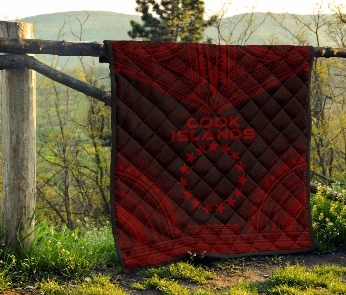 Cook Islands Premium Quilt - Cook Islands Flag Polynesian Chief Red Version