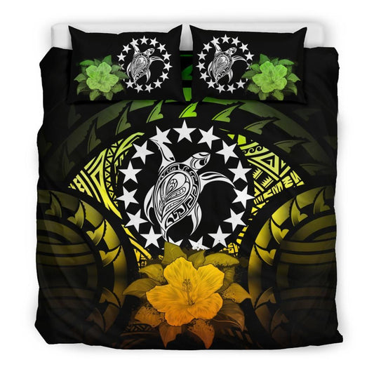 Cook Islands Duvet Cover Set - Flag Turtle & Reggae Hibiscus