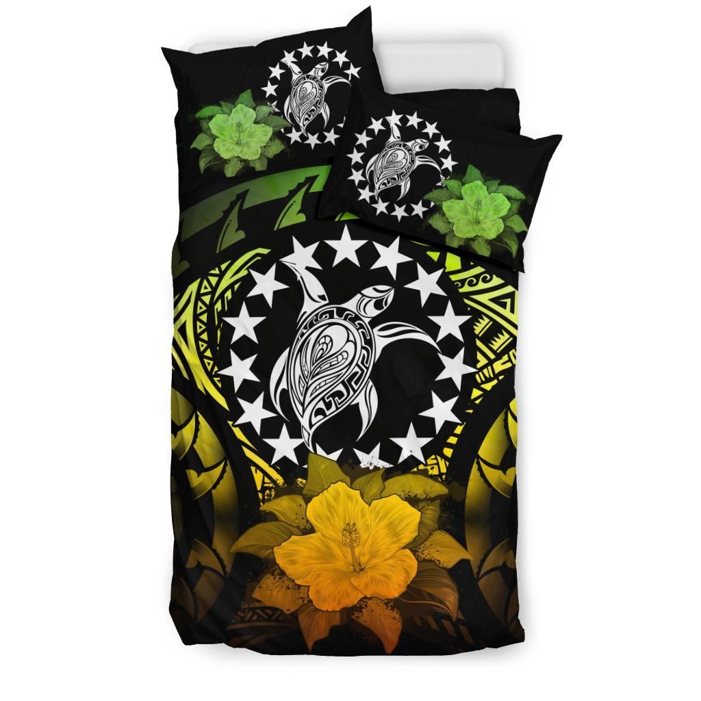 Cook Islands Duvet Cover Set - Flag Turtle & Reggae Hibiscus