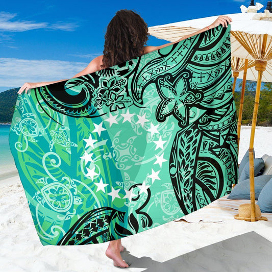 Cook Islands Sarong - Vintage Floral Pattern Green Color