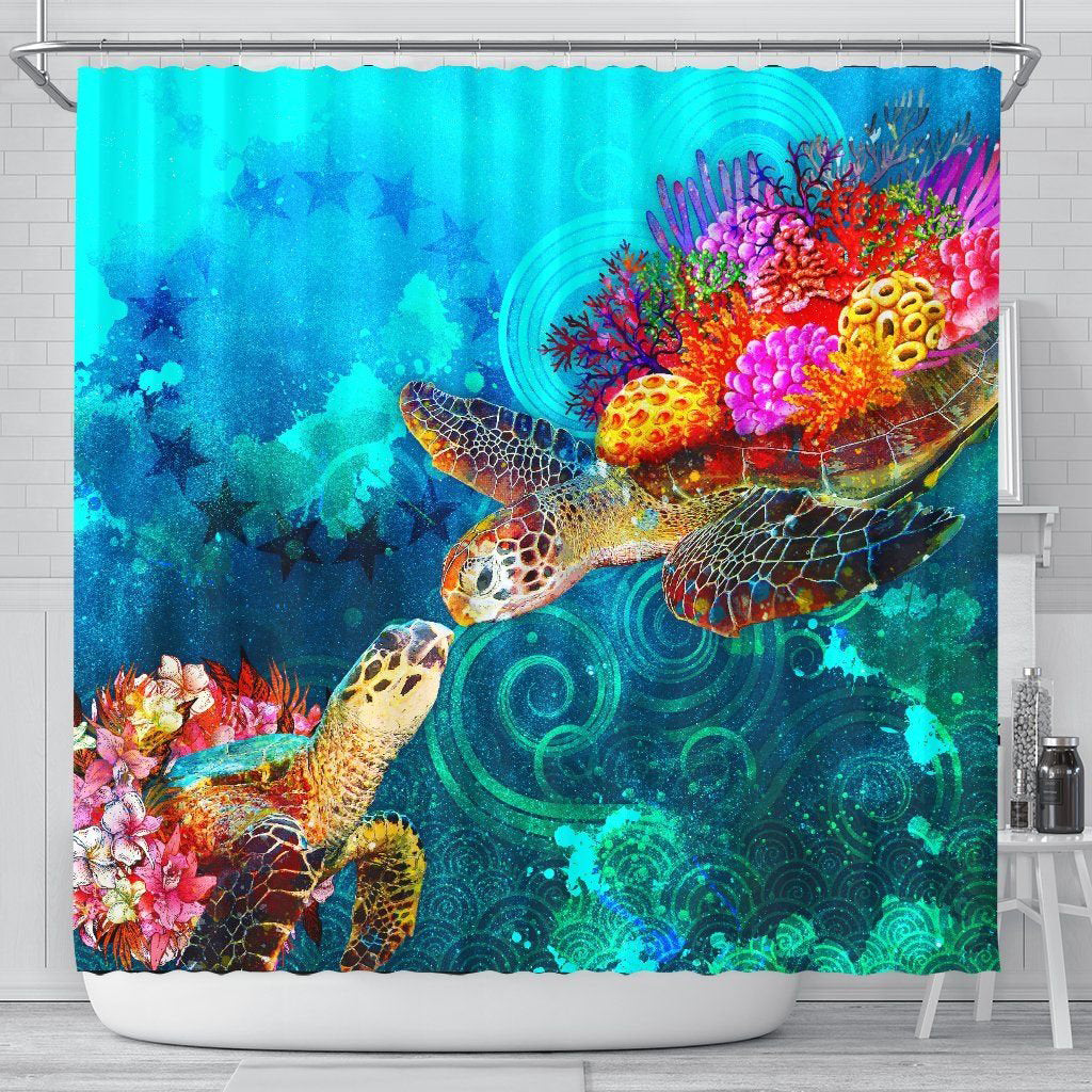 Cook Islands Shower Curtain - Sea Turtle Coral Treasure
