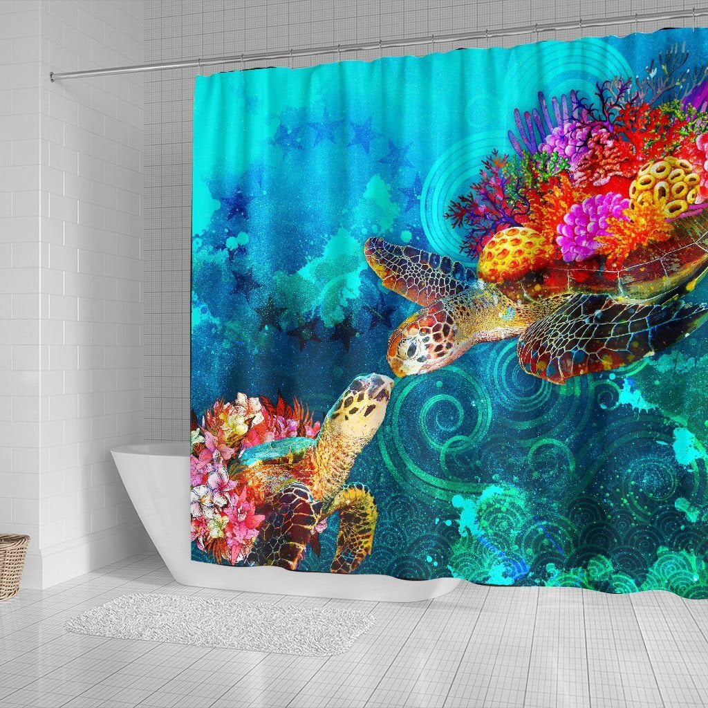 Cook Islands Shower Curtain - Sea Turtle Coral Treasure