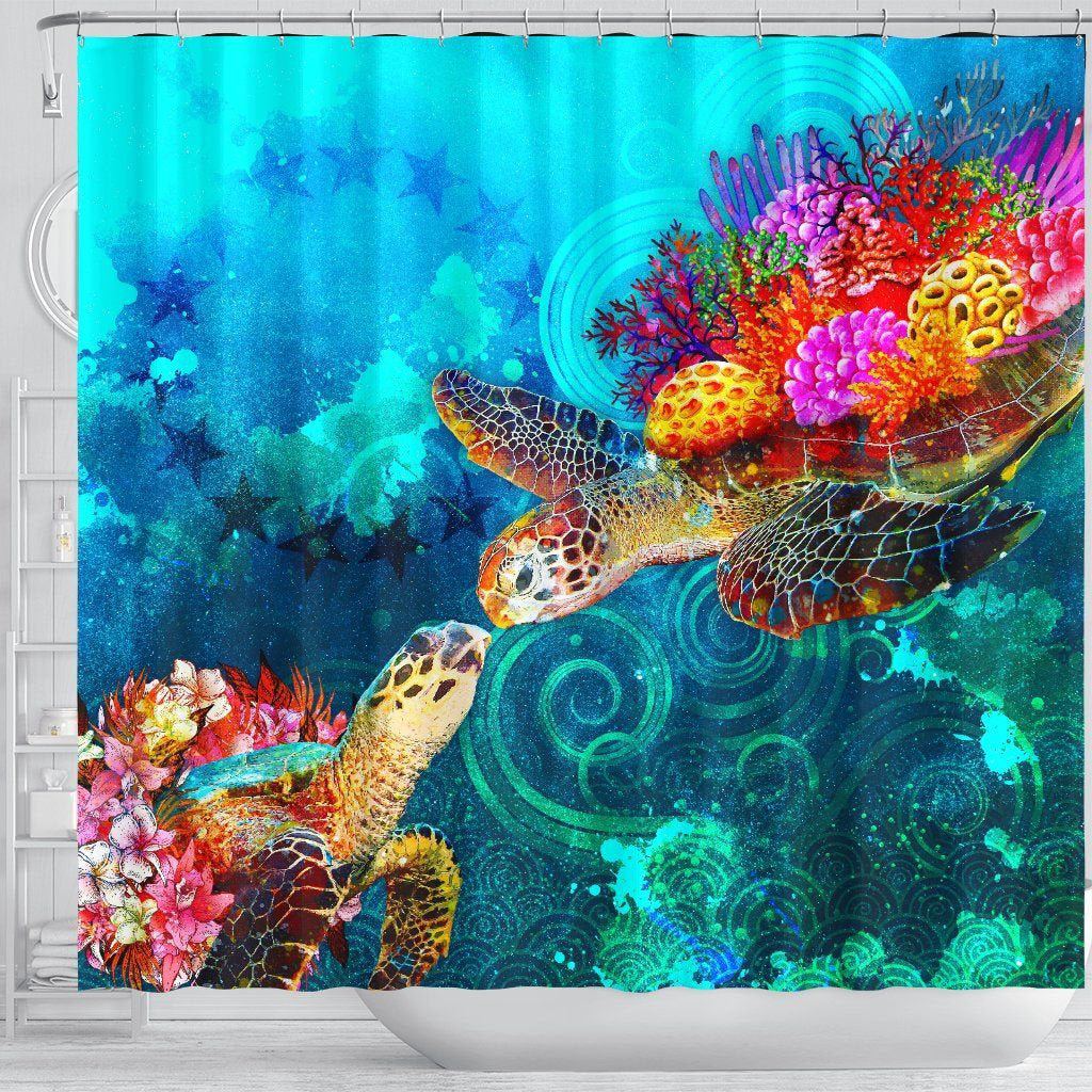 Cook Islands Shower Curtain - Sea Turtle Coral Treasure