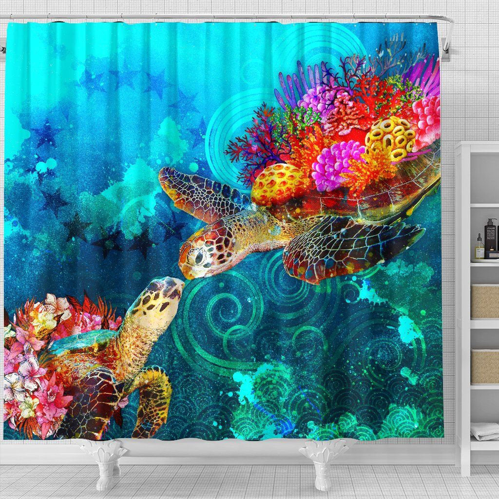 Cook Islands Shower Curtain - Sea Turtle Coral Treasure