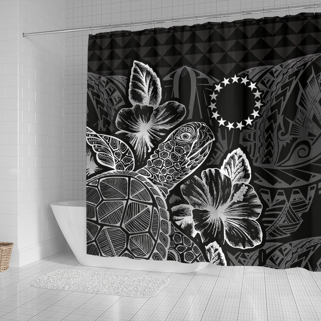 Cook Islands Shower Curtain Turtle Hibiscus Black