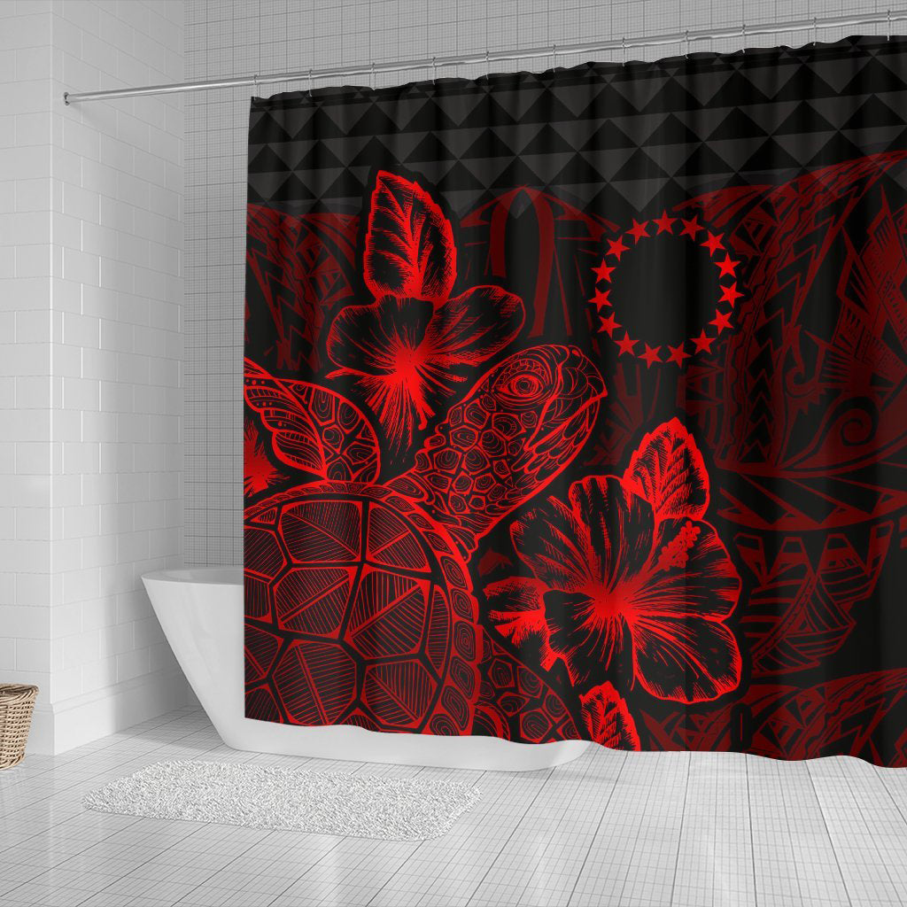 Cook Islands Shower Curtain Turtle Hibiscus Red