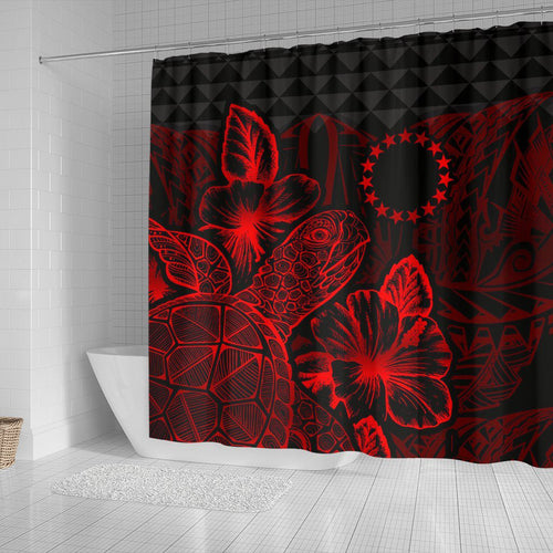 Cook Islands Shower Curtain Turtle Hibiscus Red