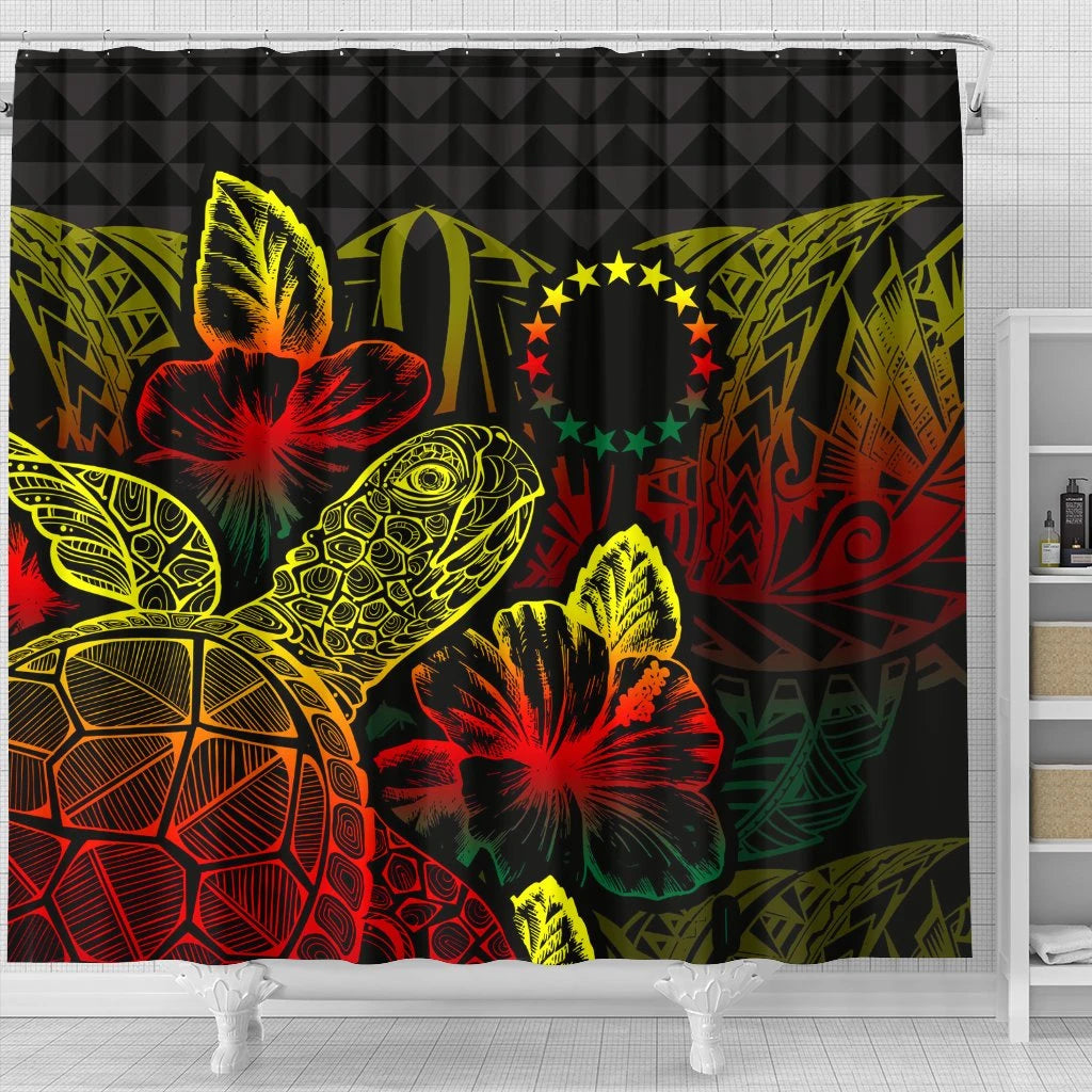Cook Islands Shower Curtain Turtle Hibiscus Reggae