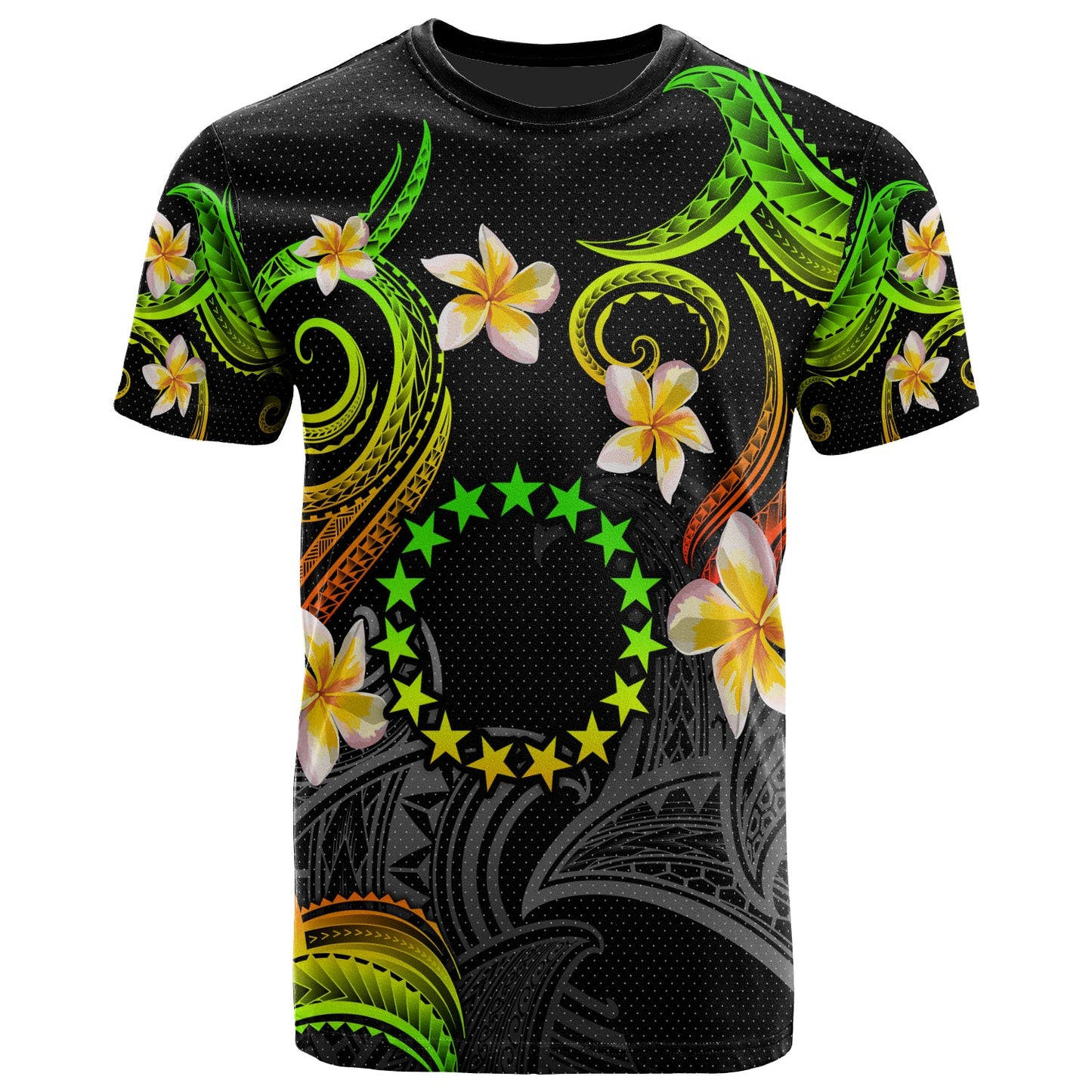Cook Islands T-shirt - Custom Personalised Polynesian Waves with Plumeria Flowers (Reggae)