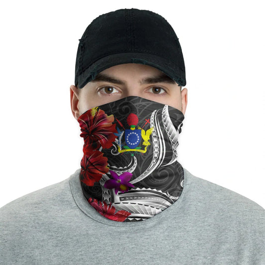 Cook Islands Neck Gaiter Tropical Flower with Polynesian Pattern