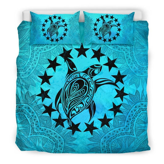 Cook Islands Duvet Cover Set - Cook Islands Flag & Turtle Turquoise